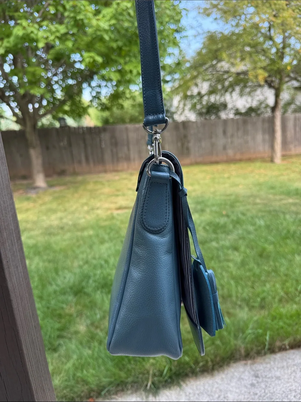 P. Sherrod & Co dusty blue leather crossbody bag